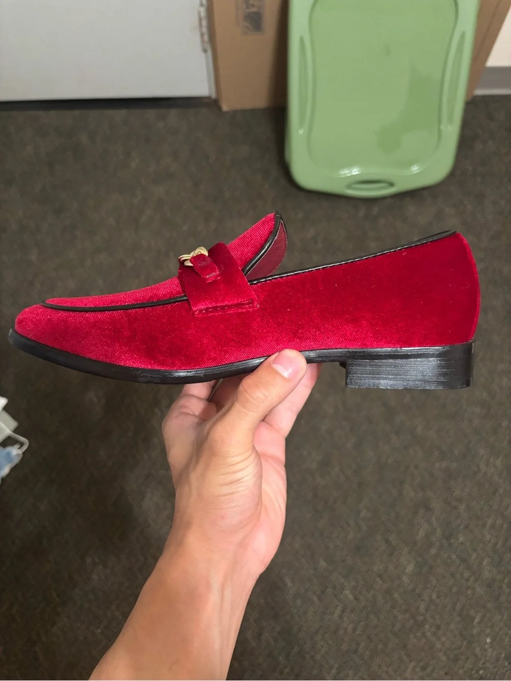 Allen Edmonds Red Velvet Loafers Gold Chain Detail Luxury Dress Shoes
